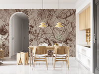 Monochromatic Botanical Line Art Wall Mural
