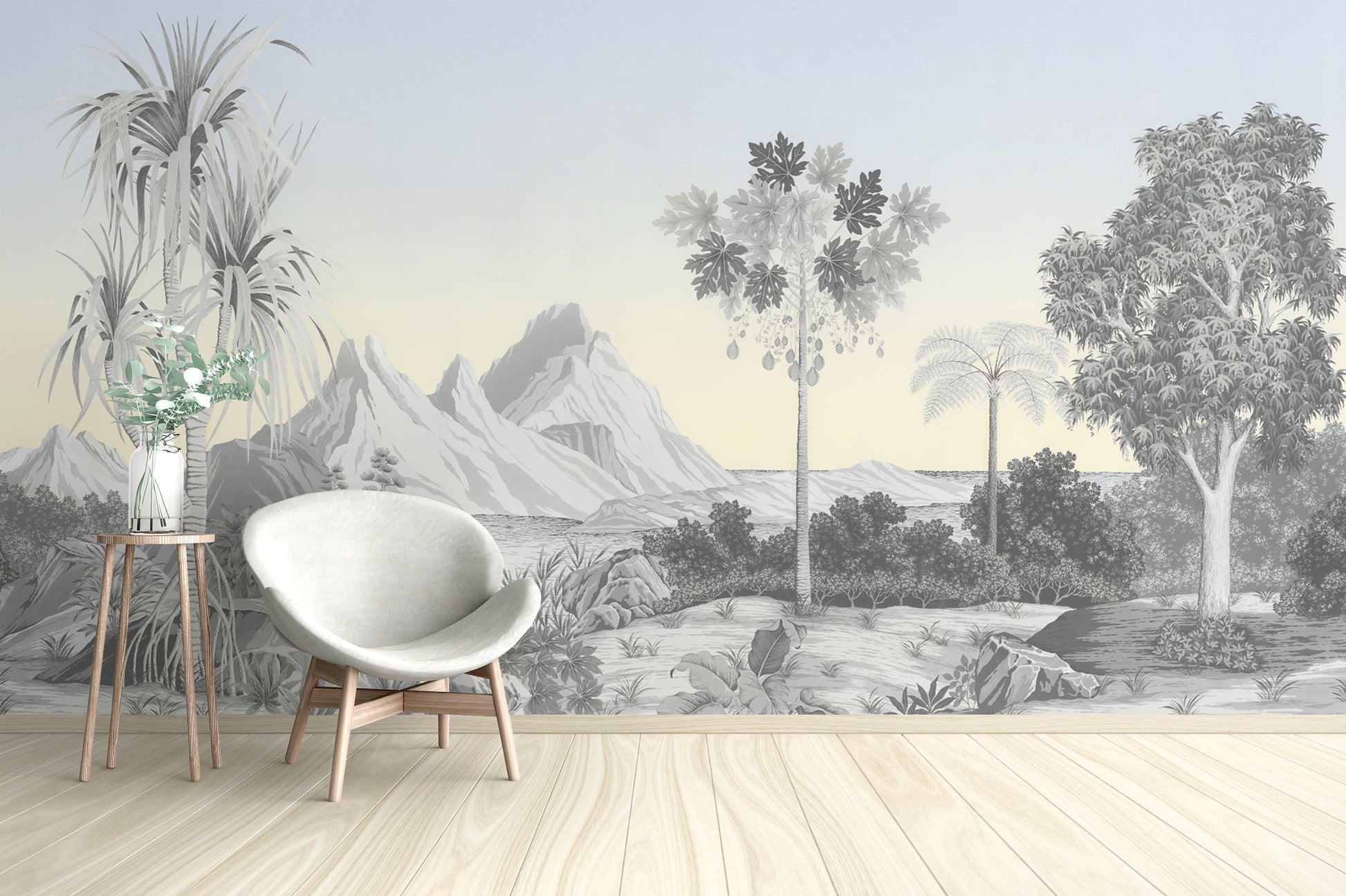 Antique-style botanical wall mural art
