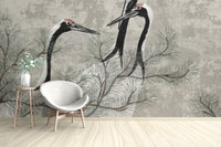 Sophisticated Crane and Pine Tree Design