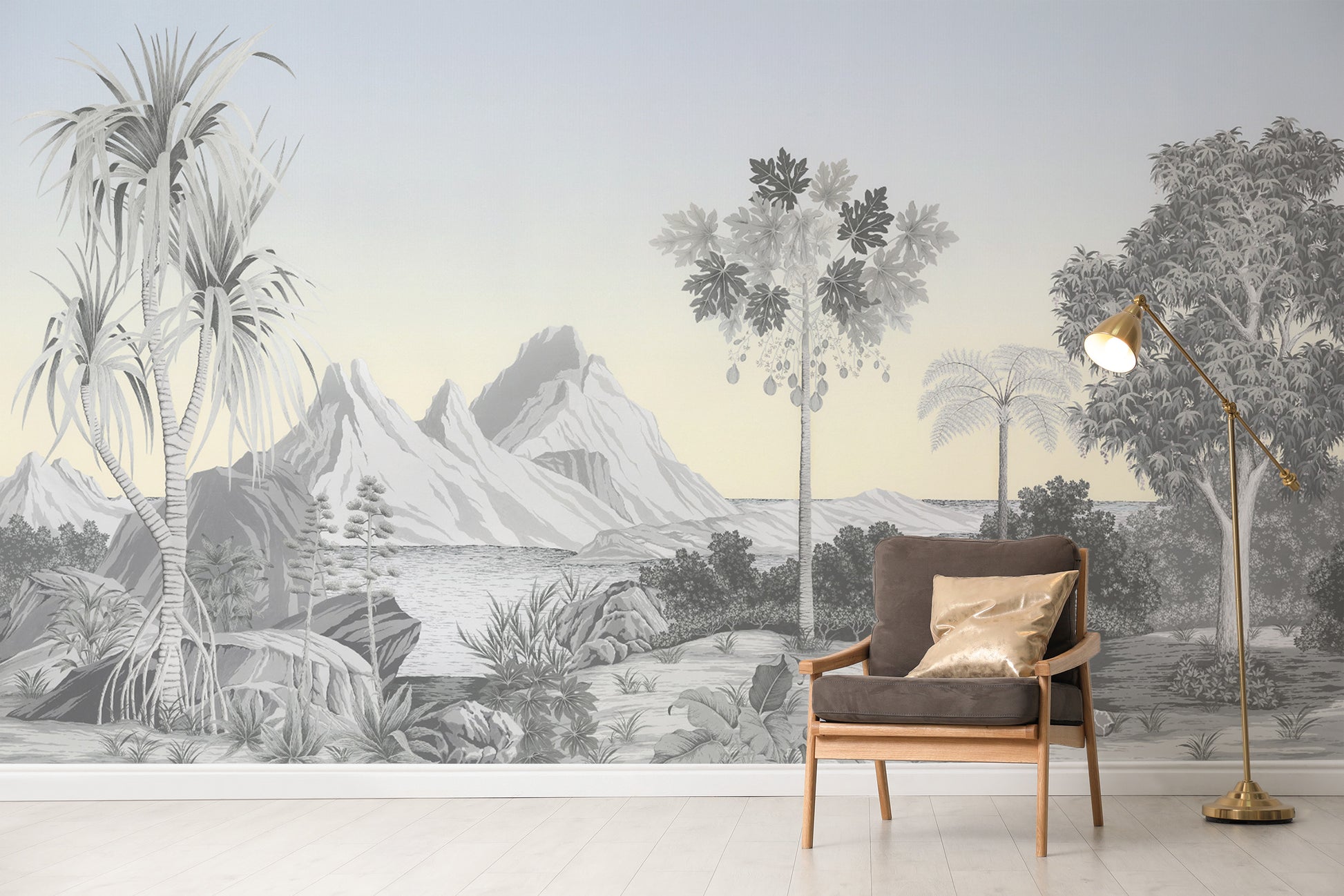 Heritage-inspired botanical scenic mural
