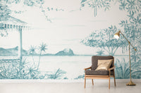 Palm tree beach view wallpaper design
