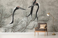 Classic Birds Wallpaper with Pine Details
