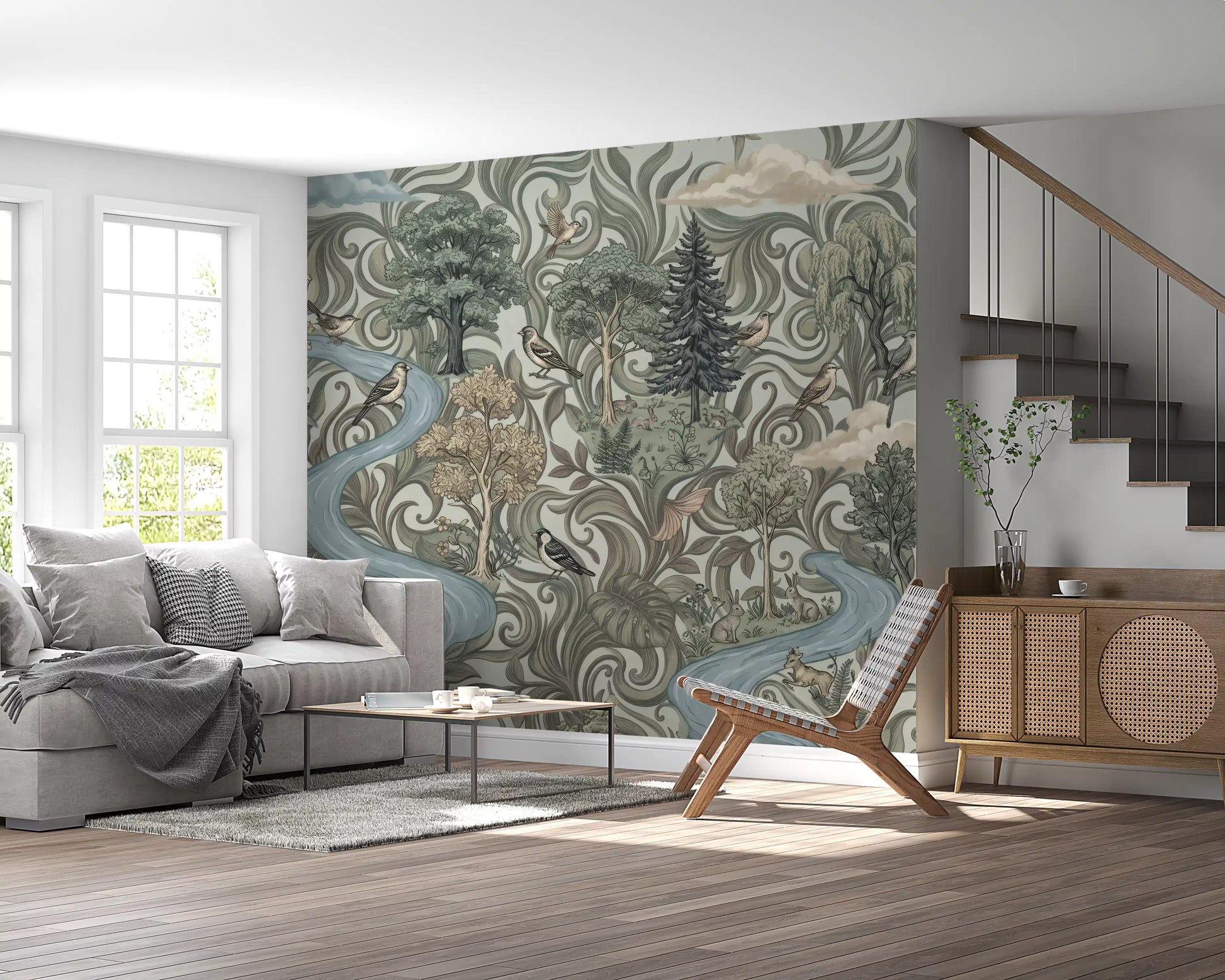 Misty Forest River Escape Wall Mural