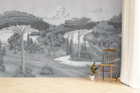 Black and white forest wall mural

