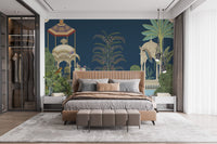 Mughal-inspired wallpaper with lush floral patterns