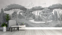 Grayscale woodland scene wall decor
