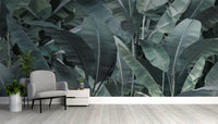 Moody tropical banana foliage wallpaper
