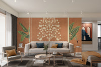 Heritage-style mural with floral tree art

