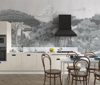 Grayscale woodland scene wall decor
