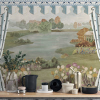 Beautiful lake and garden scenery mural
