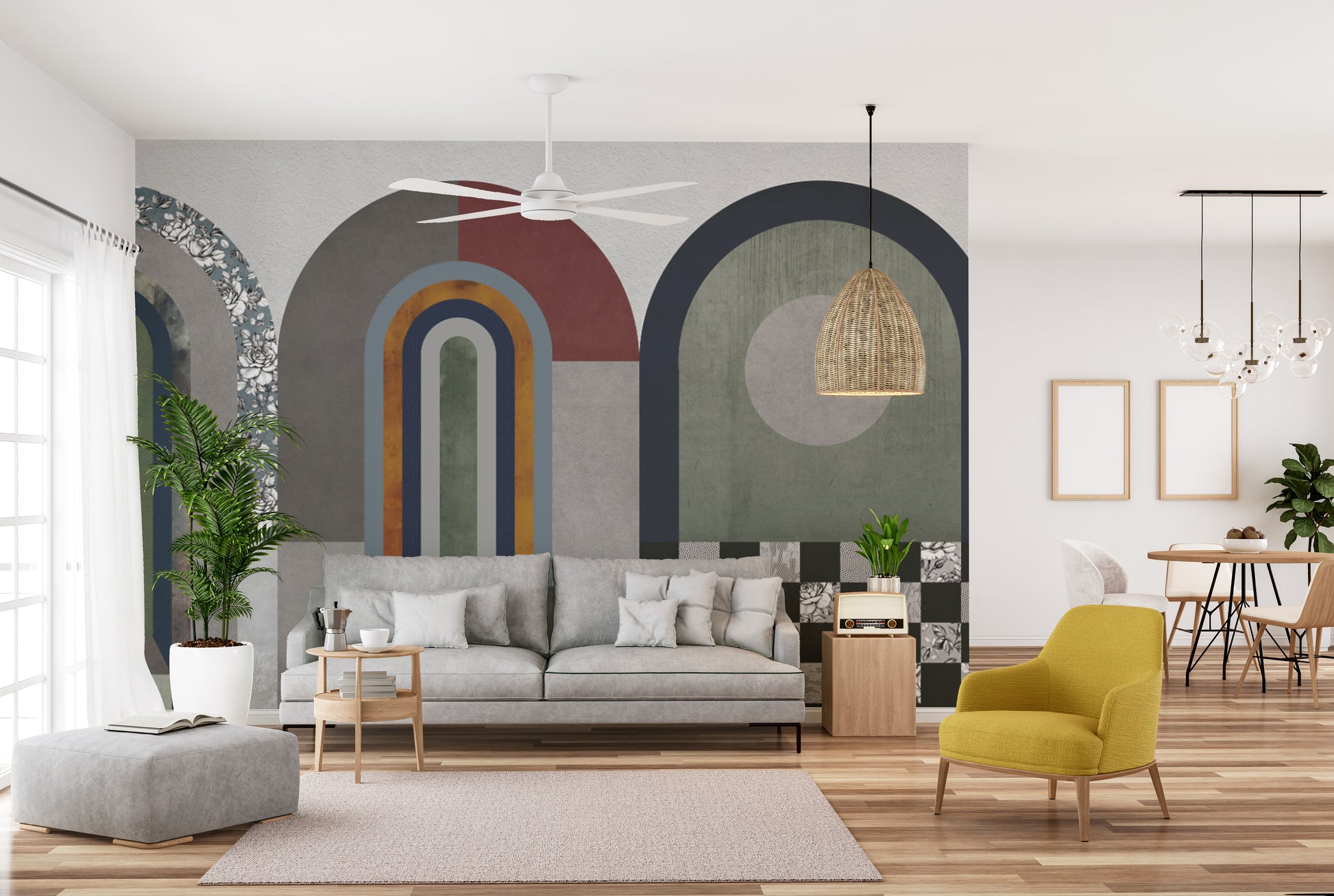 Abstract geometric arch pattern wallpaper
