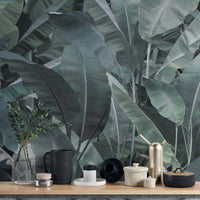 Rich green banana leaf jungle wallpaper
