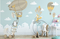 Fox and Penguin Hot Air Balloons Wallpaper Murals - Giffywalls