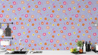 Minimalist smiley blooms wallpaper with modern floral accents.
