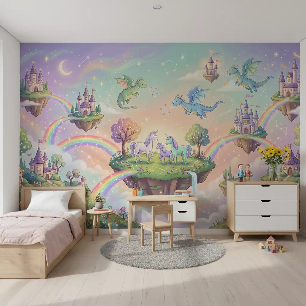 Magical Floating Islands and Mythical Friends Wall Mural