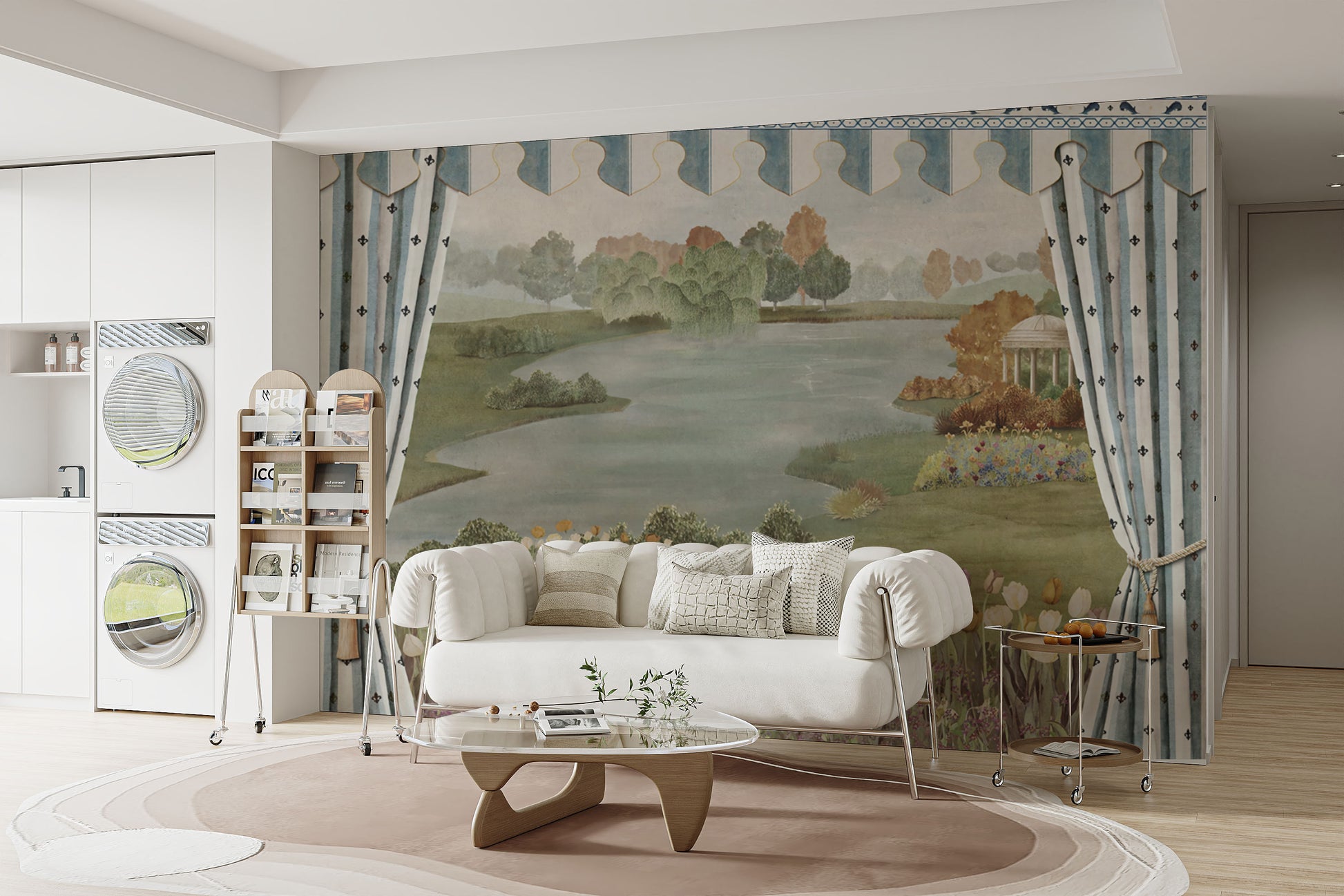 Classic countryside lake view wall mural
