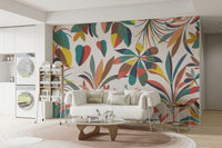 Artistic tropical leaf and flower wallpaper