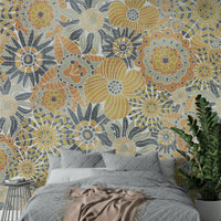 Round Scandinavian flowers wallpaper pattern

