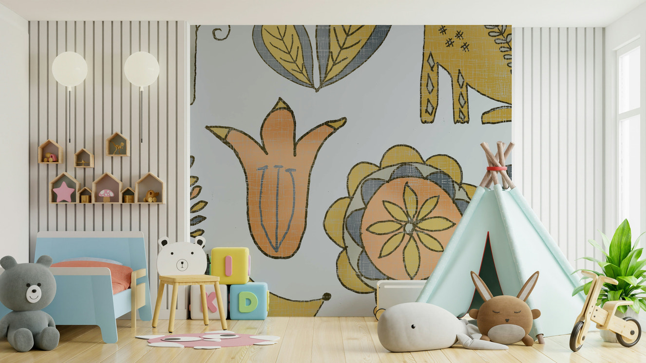 Meadow flowers and foxes wallpaper pattern

