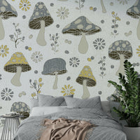 Cozy kids room wallpaper with mushrooms

