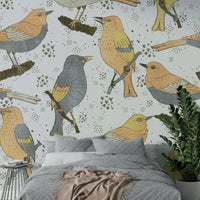 Soft golden and gray bird wallpaper pattern

