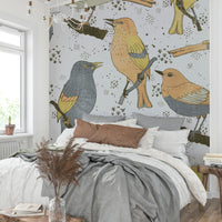 Bird illustrations on wallpaper for walls

