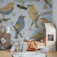 Nature-inspired birds wallpaper mural design

