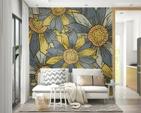 Bold golden and gray floral wallpaper pattern

