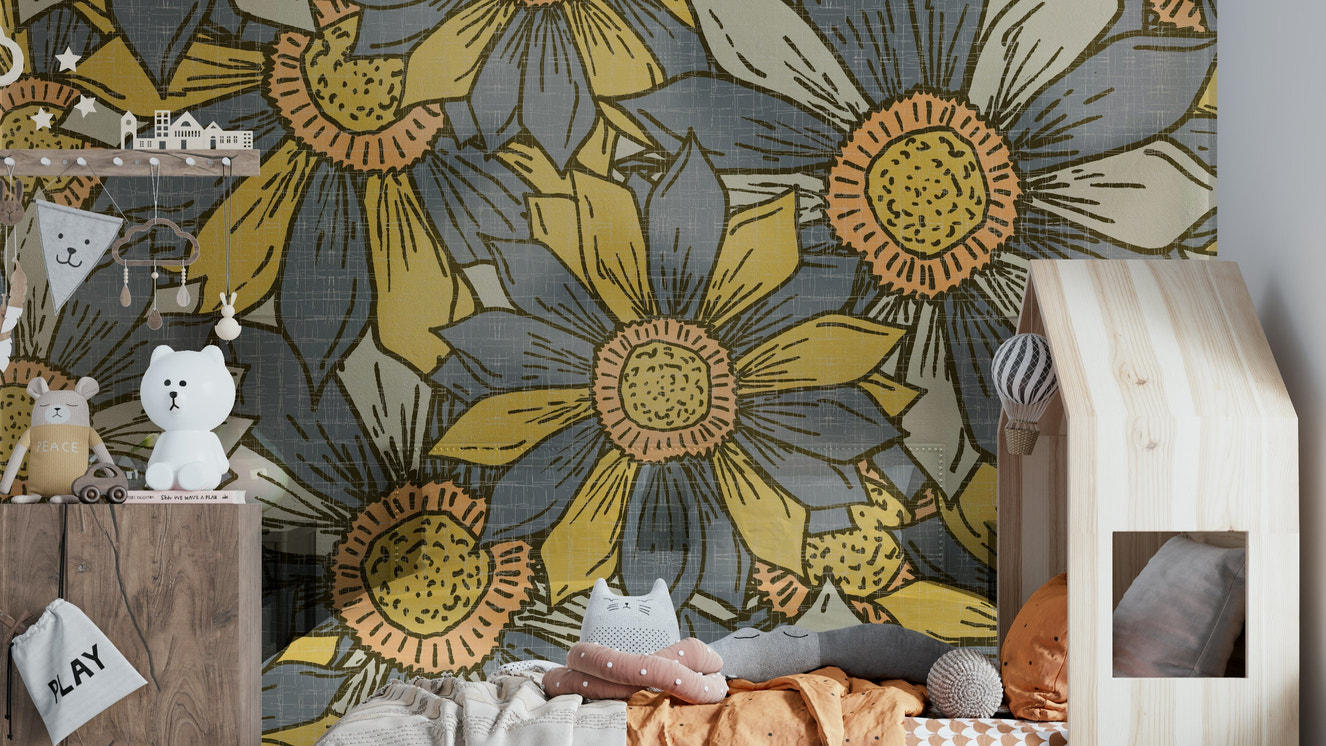 Artistic floral wallpaper mural design

