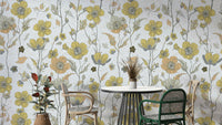 Buttercups Garden Golden and Gray wallpaper detail

