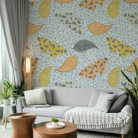 Subtle leaf and butterfly wallpaper detail

