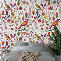 Whimsical Songbird Garden wallpaper detail

