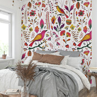 Nursery wallpaper with colorful songbirds

