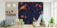 Colorful birds and flowers wallpaper pattern

