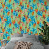 Big Bold Wildflowers wallpaper green detail

