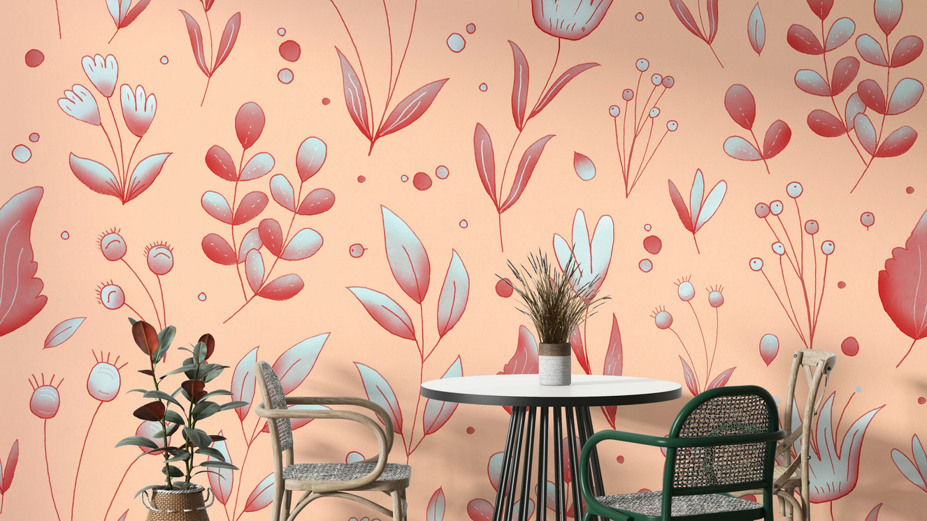 Warm botanical wallpaper mural design

