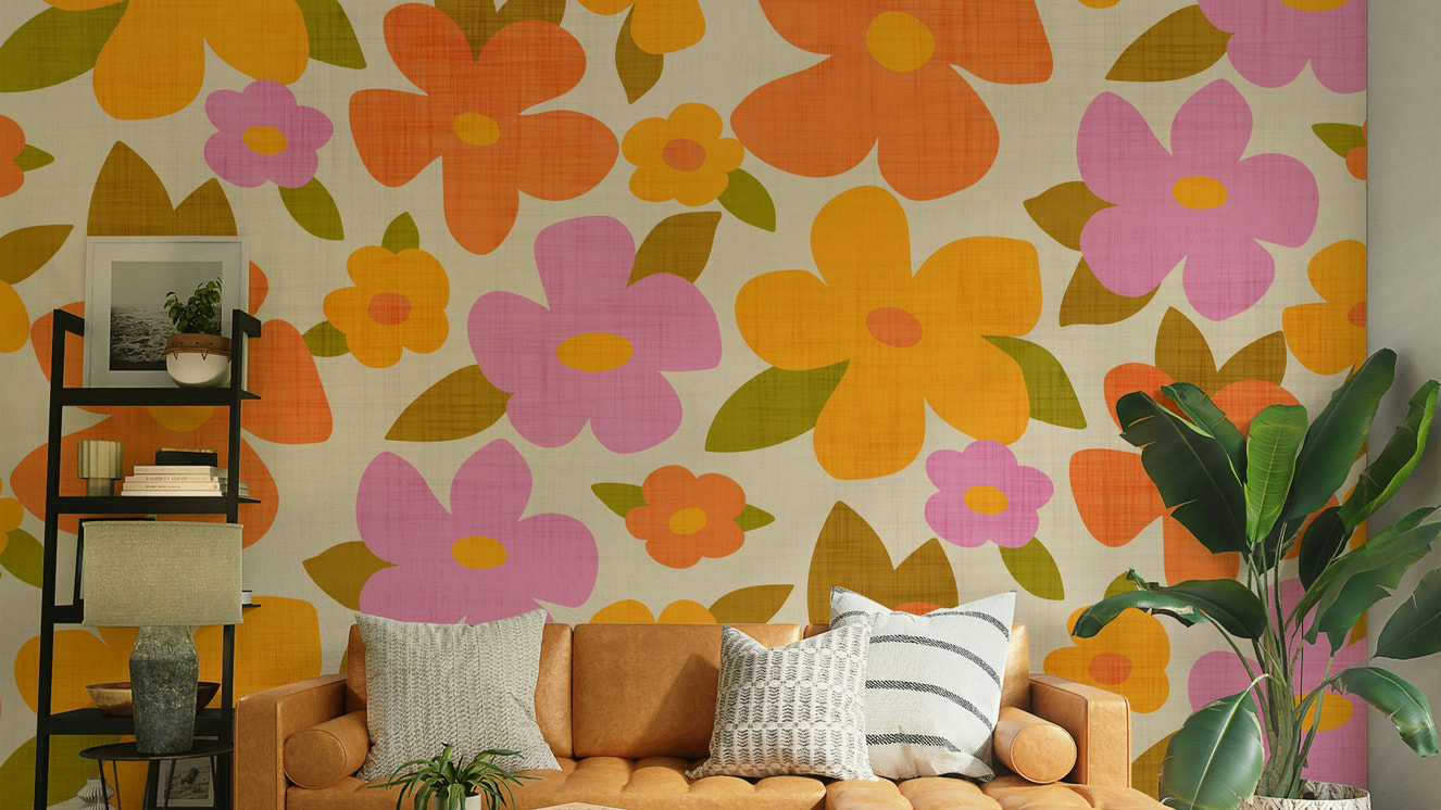 Retro Bright Flowers in Orange Pink Yellow