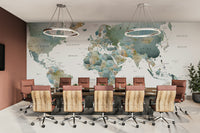 Muted tones world map wallpaper for walls

