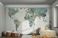 Vintage world map wall decor in soft hues

