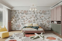 Woodland nursery wallpaper with flowers

