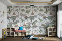 Prehistoric jungle design for kids’ wall

