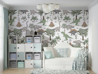 Fun dinosaur wallpaper for toddlers' room


