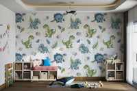 Nursery wallpaper with playful dinos

