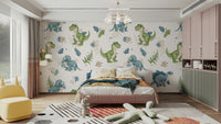 Adorable dinosaur wallpaper for toddler room

