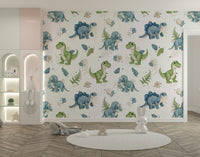 Dino-themed nursery wallpaper design idea

