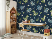 Blue and green dino nursery wallpaper

