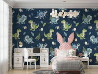 Dinosaur wallpaper with playful animals

