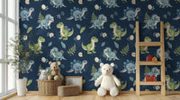 Dino pals wallpaper on navy background

