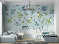 Calm nursery wallpaper with dinos and eggs

