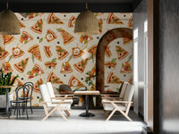 cafe wallpaper with pizza illustrations
